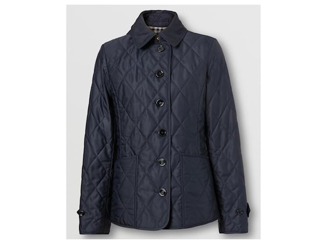 Burberry Chaqueta con termorregulación y pespunte de rombos azul noche Beige Azul oscuro Algodón Poliéster  ref.839858