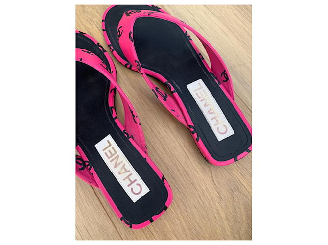 Chanel Sandals Black Pink Leather  ref.839983