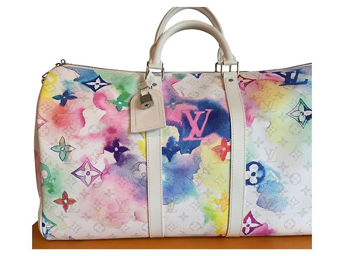 Abbesses Louis Vuitton KEEPALL bandolera 50 ACUARELA Blanco
