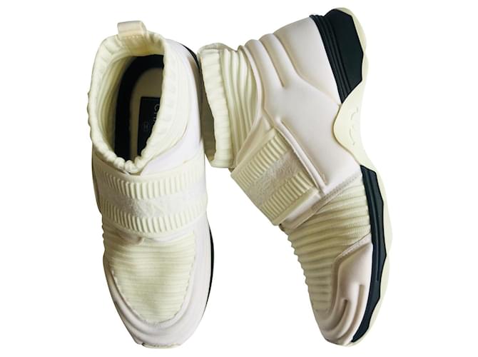 Chanel Zapatillas calcetín Blanco Crema Goma  ref.840127