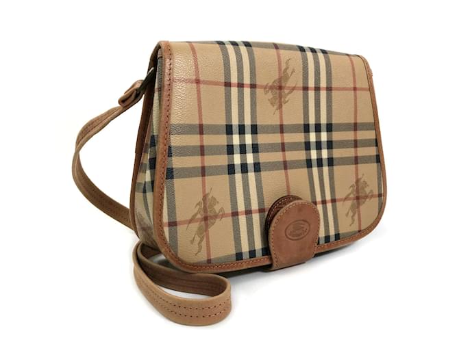 Burberry Haymarket Check Canvas Crossbody Bag Beige Cloth