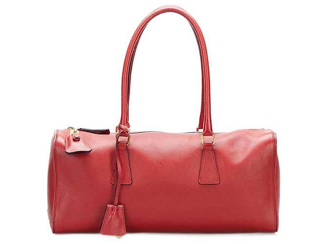 Prada Vitello Daino Boston Bolsa Bolsa De Couro BR0227 Em uma boa condição Vermelho  ref.840278