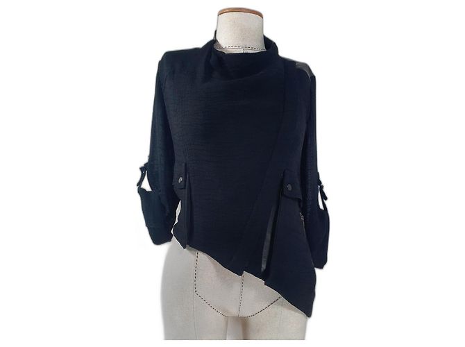 Giacca Helmut Lang in pelle e seta nera Nero