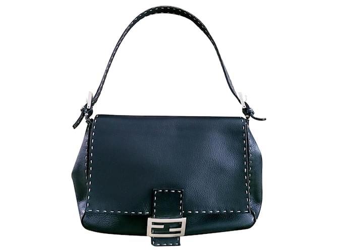 Fendi Mamma Baguette Selleria Black Leather  ref.840533