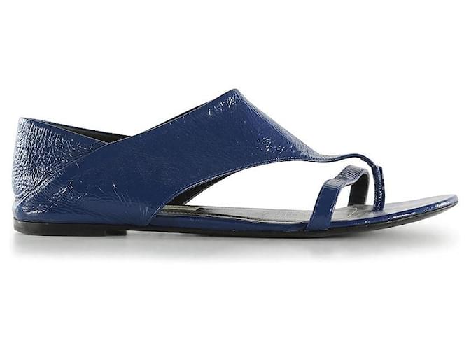 Chanel Navy Blue Suede and Chain Thong Sandals Size 4.5/35 - Yoogi's Closet