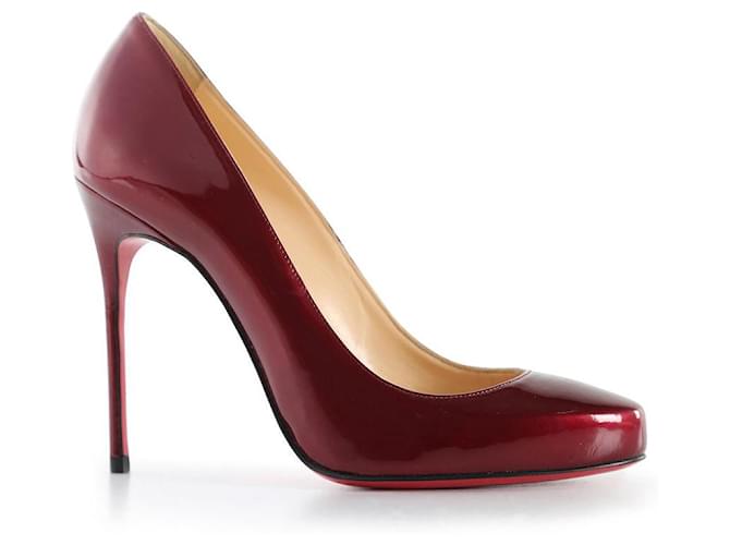 Christian Louboutin Burgundy Patent Leather Almond Toe Pumps Red Dark red  ref.840679
