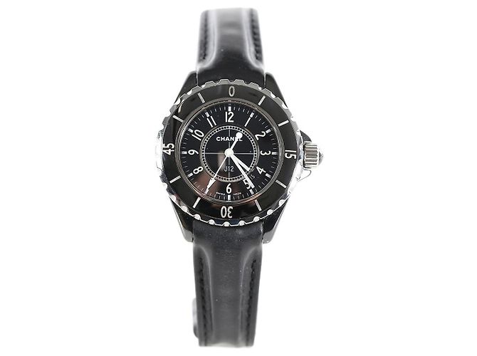 Chanel Black & Silver Leather J12 watch