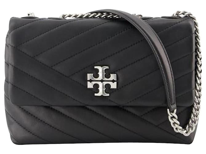 Black Kira small chevron-quilted leather shoulder bag, Tory Burch