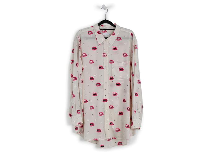 Equipment Camisa de seda con estampado de labios en blanco y rosa Multicolor  ref.840957