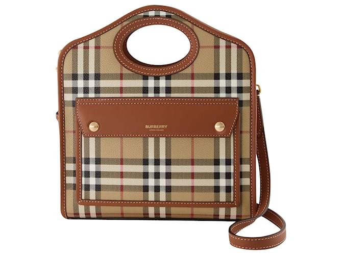 Mini Pocket - Burberry - Canvas - Brown Synthetic  ref.841005