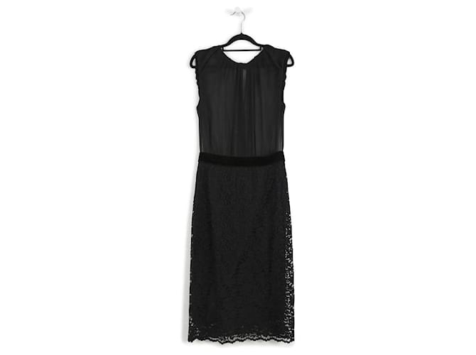 Dolce & Gabbana Black Sheer & Lace Sleeveless Midi Dress Silk  ref.841082