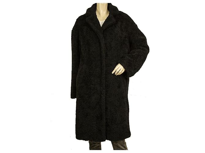 Oakwood Black Acrylic Snap Button Front Warm Winter Knee Length Coat size M  ref.841141