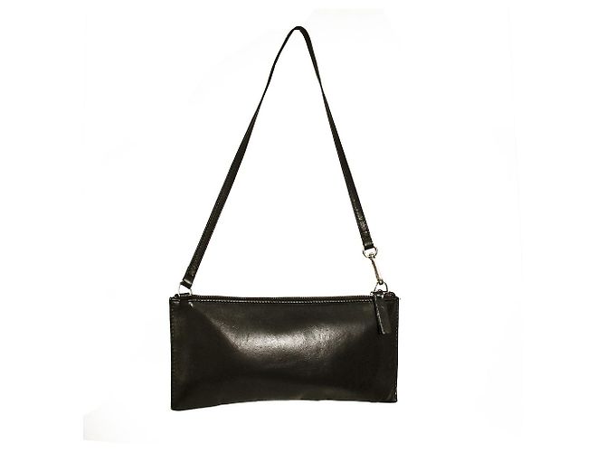 Bolso de mano pequeño de piel negra con cremallera en la parte superior de Uterque Negro