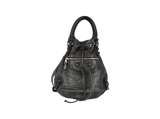 Balenciaga Brogue Pompon Hobo Bag Grey Leather  ref.841207
