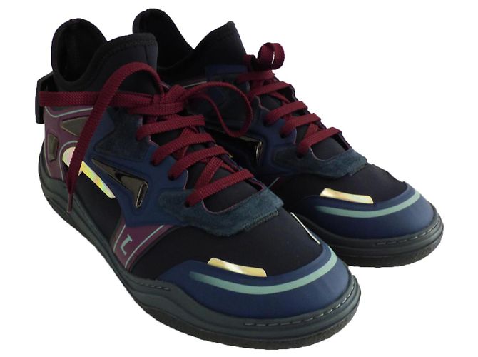 Lanvin Neopren Diving Mid-High Sneakers Schwarz Navy Blau Bordeaux Lila Marineblau