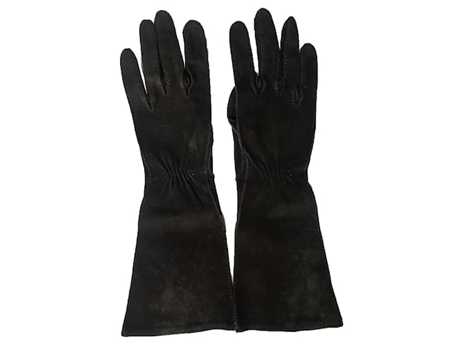 Hermès Gloves Brown Suede Leather Deerskin  ref.841387