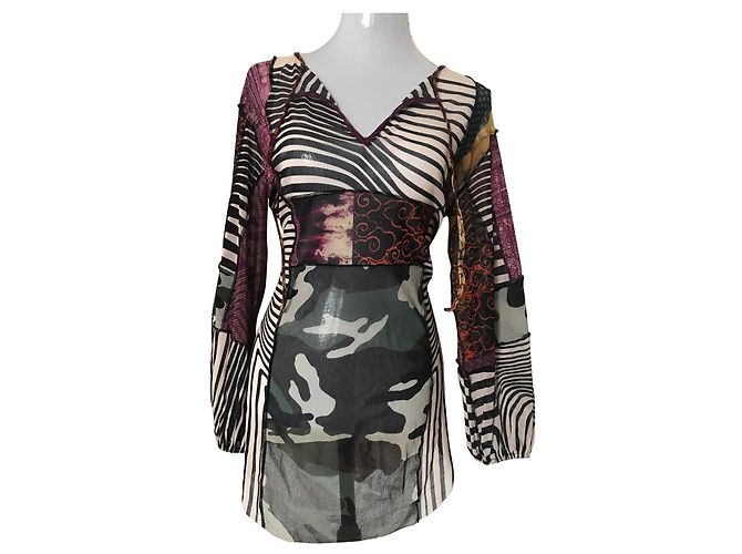 Camicetta Tunica Jean Paul Gaultier Cyber Dot Patchwork Mesh Multicolore
