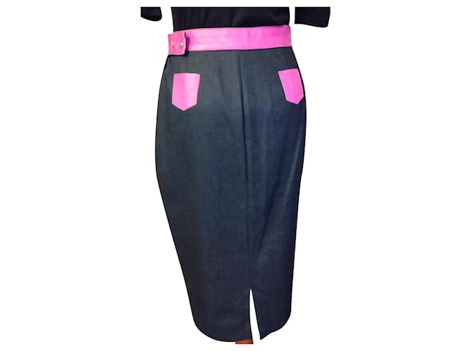 DOLCE & GABBANA PENCIL SKIRT SKIRT WITH INSERTS AND LEATHER BELT T 34/36/38 Navy blue Denim  ref.841856