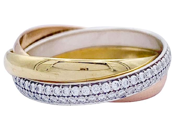Cartier-Ring, "Trinity", 3 Gold, Diamanten. Weißgold Gelbes Gold Roségold  ref.841885