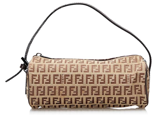 Fendi Brown Zucchino Baguette Leather Cloth Pony-style calfskin Cloth  ref.842270