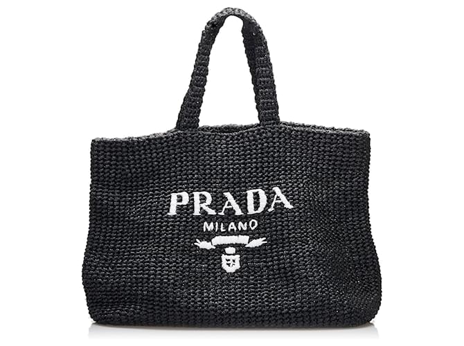 Tote Schwarze Tasche mit Prada-Logo aus Raffiabast  ref.842284