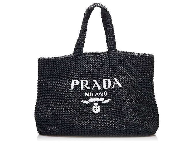 Prada Black Raffia Logo Tote