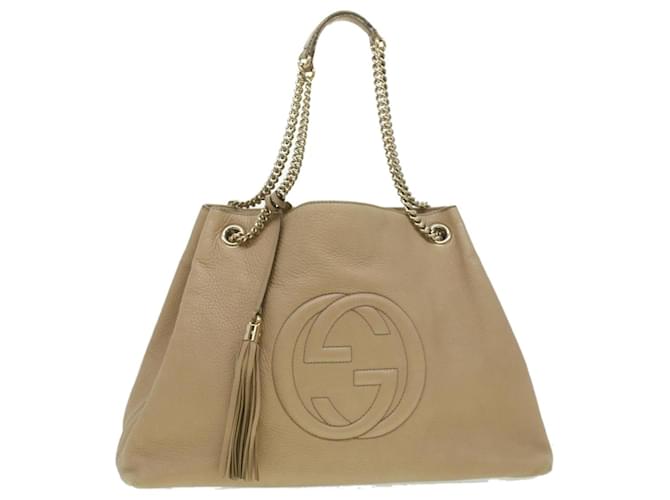 GUCCI Chain Soho Shoulder Bag Leather Beige 310306 Auth am3948  ref.842867