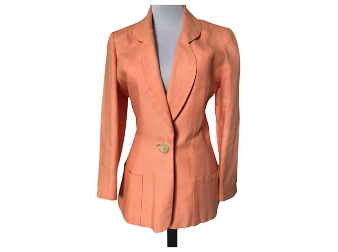 Chanel Jackets Pink Orange Coral Silk Linen  ref.843041