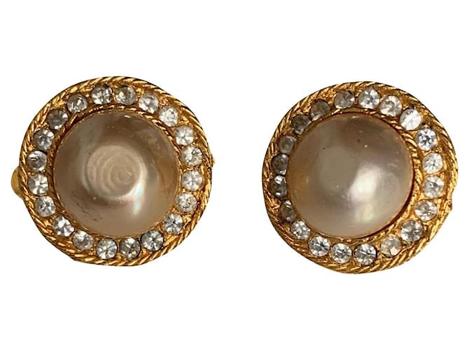 Chanel Gold Tone Huge Faux Pearl Clip on Earrings 