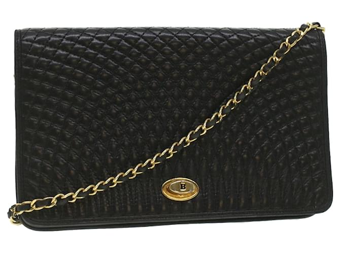 BALLY Chain Shoulder Bag Leather Black Auth am3952  ref.843143