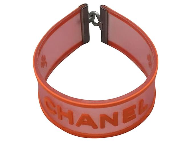 Bracelet Chanel Argent Caoutchouc Rose Orange  ref.843253