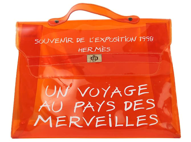 Bolso satchel de recuerdo translúcido Hermès Naranja  ref.843255