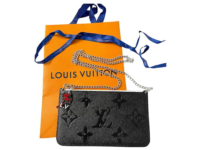 Louis Vuitton Neverfull pouch Black Leather  ref.843279