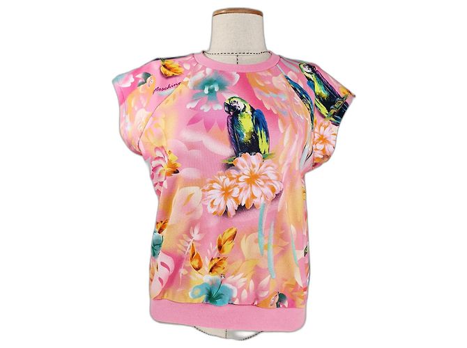 Top Moschino con stampa pappagallo tropicale Rosa Multicolore