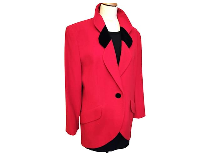Karl Lagerfeld LAGERFELD VESTE COUTURE LAINE & CACHEMIRE 3/4 REDINGOTE T 42/44 Rot Wolle  ref.843285
