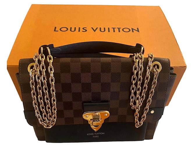 Metis Louis Vuitton Bolsa xadrez VAVIN LV Marrom Preto Couro  ref.843287