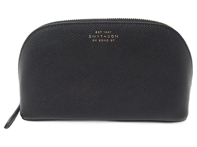 NEW SMYTHSON PANAMA COSMETIC POUCH IN BLACK GRAINED LEATHER COSMETIC POUCH  ref.843366