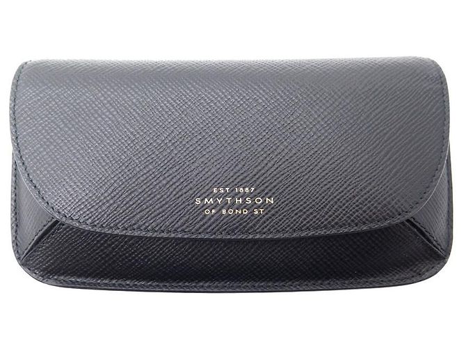 NEUF ETUI POUR LUNETTES SMYTHSON EN CUIR GRAINE NOIR BLACK LEATHER GLASSES CASE