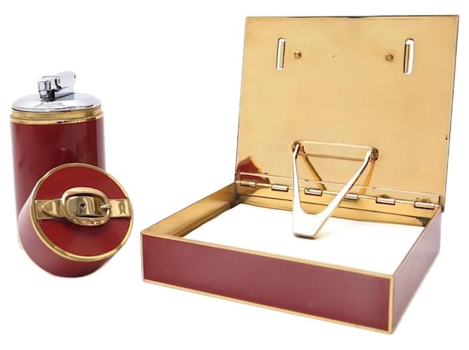 Hermès VINTAGE BRIQUET DE TABLE BOITE HERMES LAQUE BOUCLE RAVINET D'ENFERT BOX LIGHTER Plaqué or Bordeaux  ref.843420