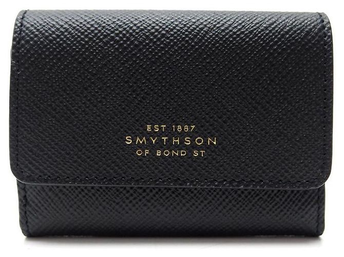 NEW SMYTHSON COMPACT WALLET 1029609 BLACK PANAMA LEATHER NEW WALLET