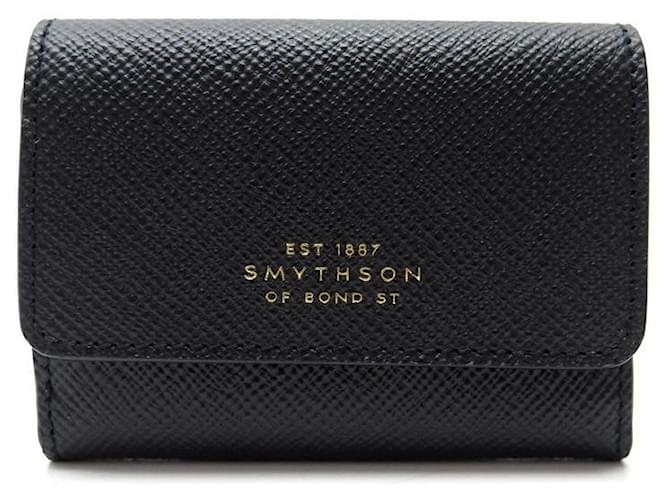 NEW SMYTHSON COMPACT WALLET 1029609 BLACK PANAMA LEATHER NEW WALLET  ref.843429
