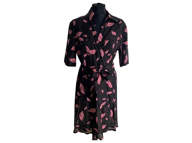 Abito Diane Von Furstenberg Nero e Rosa Seta Cotone
