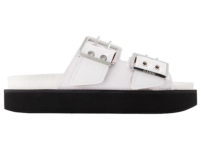 Wide Welt Chunky Sandals - Ganni - Egret - Leather White  ref.843703
