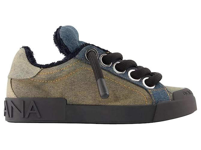Sneakers Portofino Custom Patch - Dolce & Gabbana - Blu - Denim Tela  ref.843714