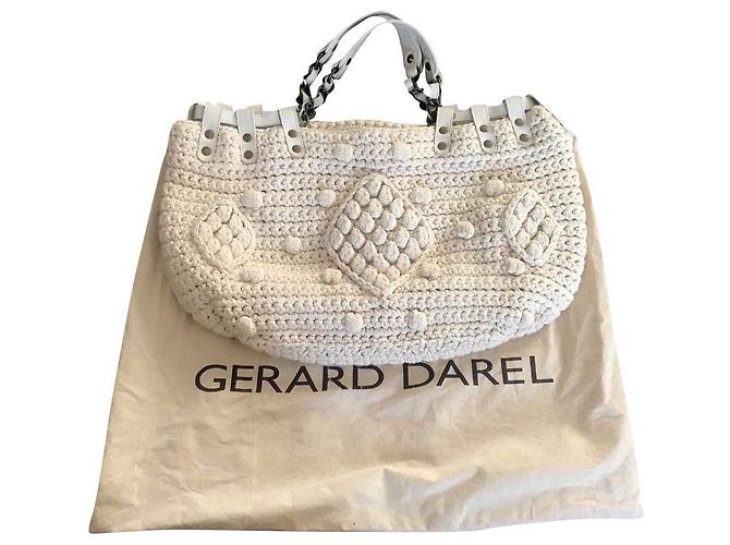 Bolsa de ombro Gerard Darel Dublin em algodão cor creme Fora de branco