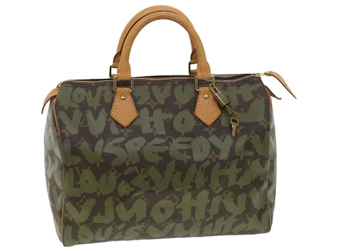 Louis Vuitton Brown Graffiti Speedy 30 Green Leather Cloth ref