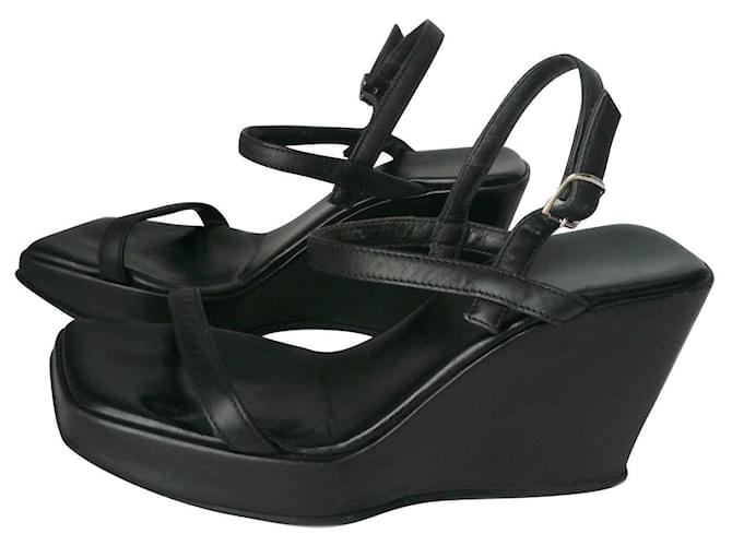 SERGIO ROSSI Wedge leather sandals T40 IT GOOD CONDITION Black  ref.844169