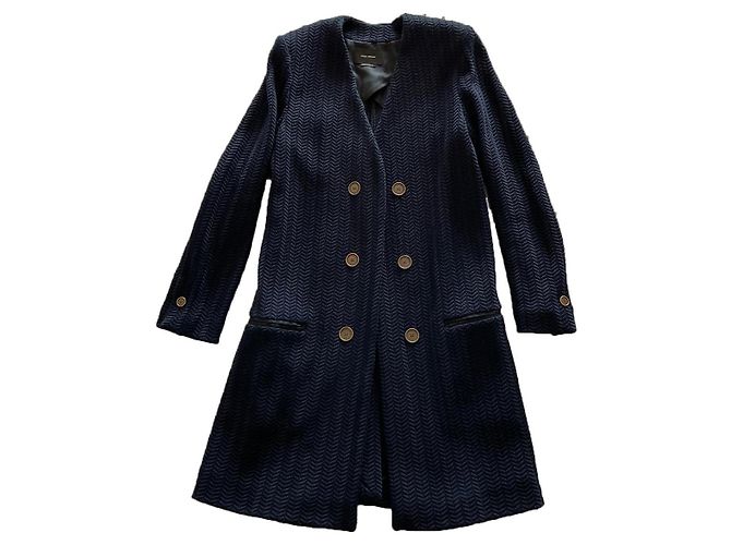Abrigo Isabel Marant Azul Marino con Motivo Chevron
