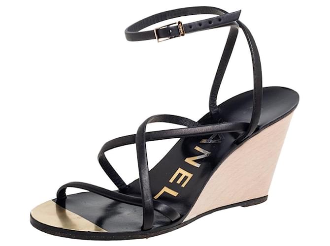 Chanel // 2011 Black CC Cork Wedge Sandals – VSP Consignment