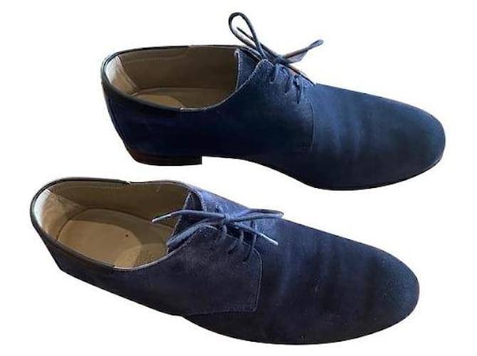 Hermès Chaussures à lacets Nubuck Bleu Marine  ref.844199
